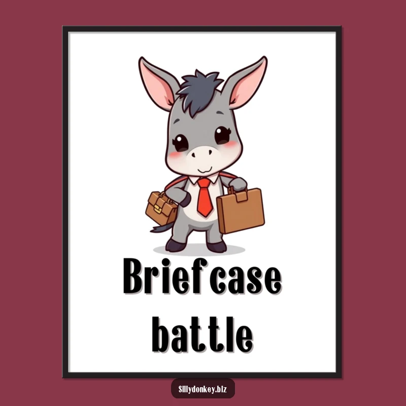 Funny Donkey Tie Digital Art: Kawaii Office Struggle Download for Humorous Wall Decor Gift