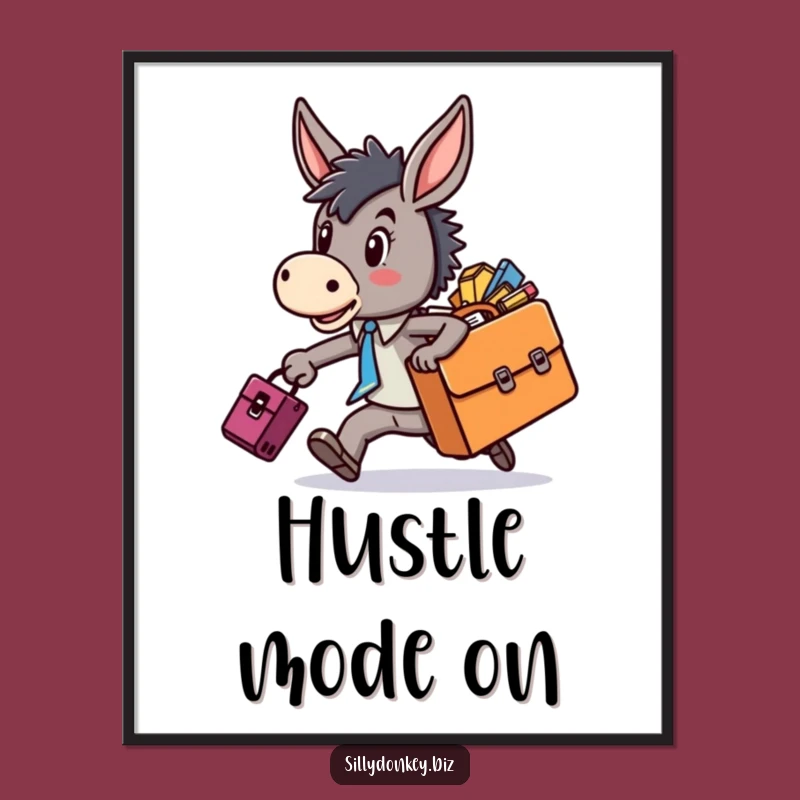 Funny Kawaii Donkey Rushing Digital Art: Instant Humor for Your Walls