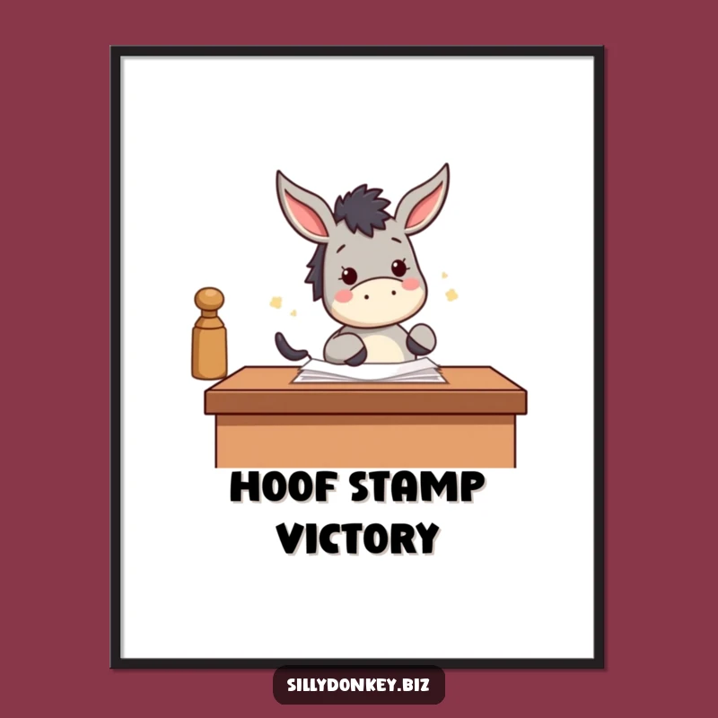 Funny Donkey Stamp Digital Art: Kawaii Productive Download for Humorous Wall Decor Gift