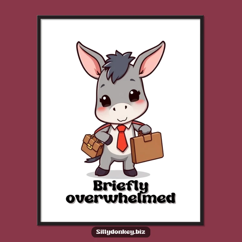 Funny Donkey Tie Poster: Kawaii Office Struggle Art for Humorous Wall Decor Gift