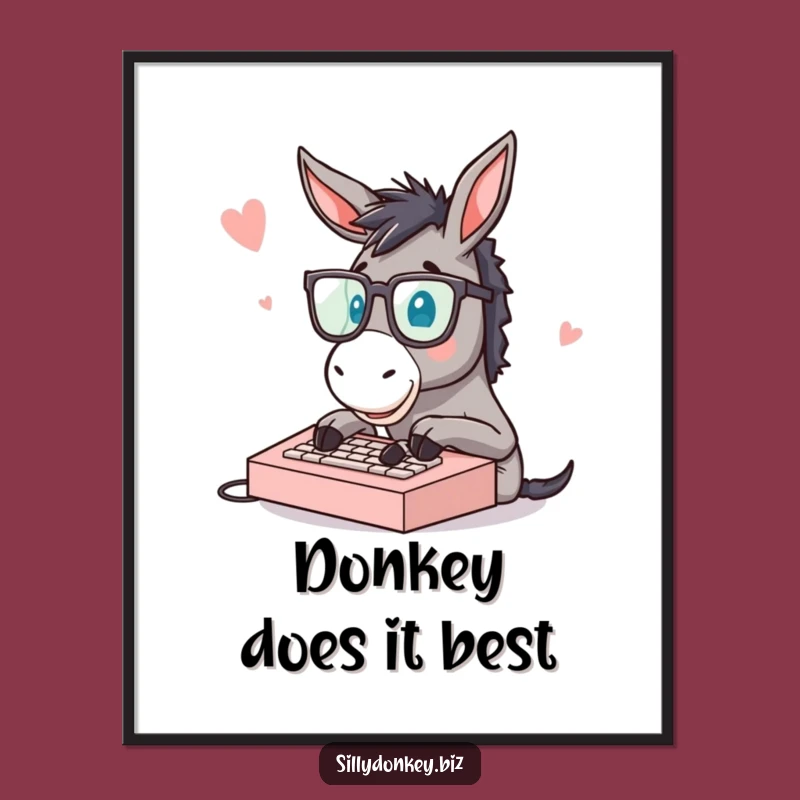 Funny Donkey Typing Poster: Hilarious Office Decor Featuring a Speedy Donkey