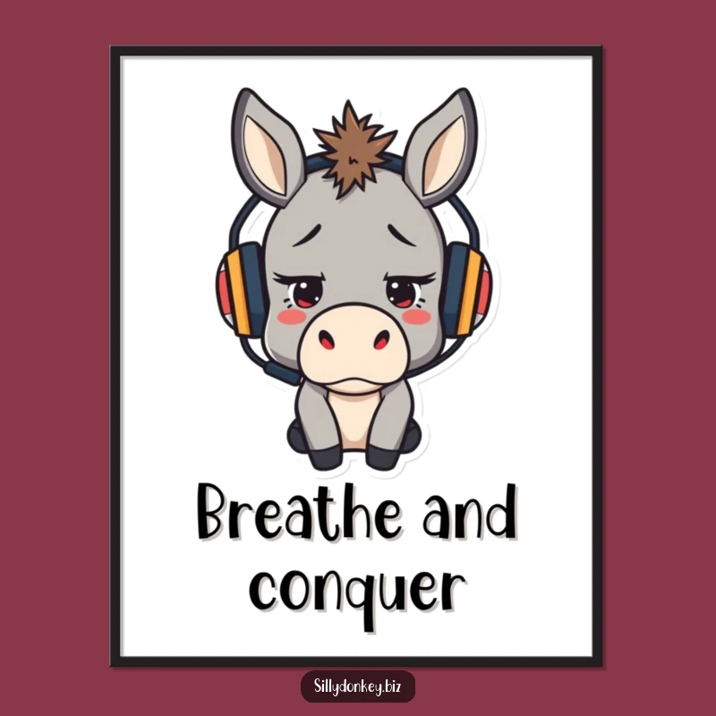 Funny Stressed Donkey Poster: Determined Kawaii Art for Humorous Wall Decor Gift