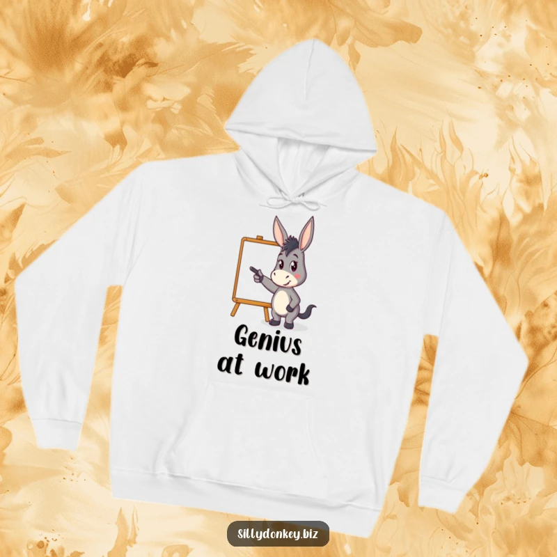 Funny hoodie featuring a kawaii donkey character energetically pointing at a whiteboard, perfect for leaders and presenters who love humor.