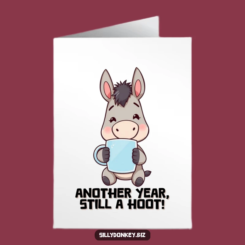 Free Printable Birthday Card: Kawaii Donkey Mug Humor Downloadable Gift
