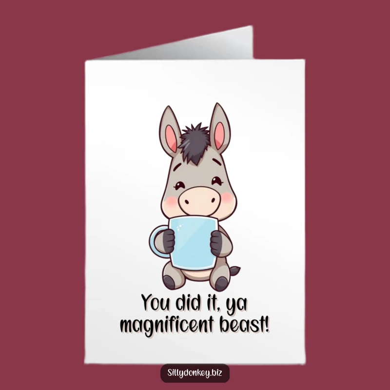 Free Printable Congrats Card: Kawaii Donkey Mug Cheer Downloadable Gift