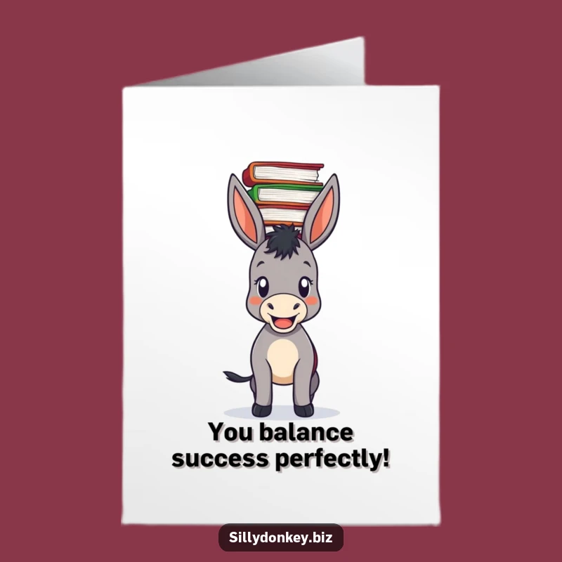 Free Printable Congrats Card: Donkey Balancing Files, Celebrate Achievement with Humor!