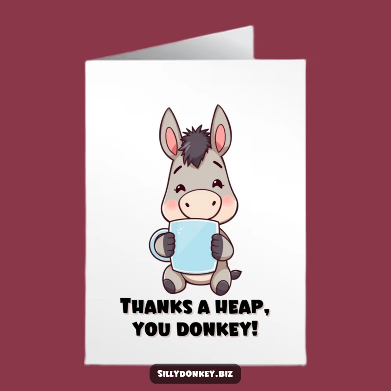 Free Printable Thank You Card: Kawaii Donkey Mug Gratitude Downloadable Gift